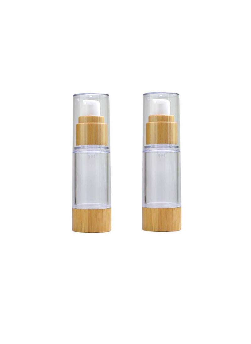 2PCS 30ml/1OZ Empty Vacuum Emulsion Bottle Airless Pump Press Lotion Bottle Containers Cosmetics Case Vials Pot Case With Bamboo Pump Head For Cream Liquid Cleanser Makeup Essential Oil (Clear)
