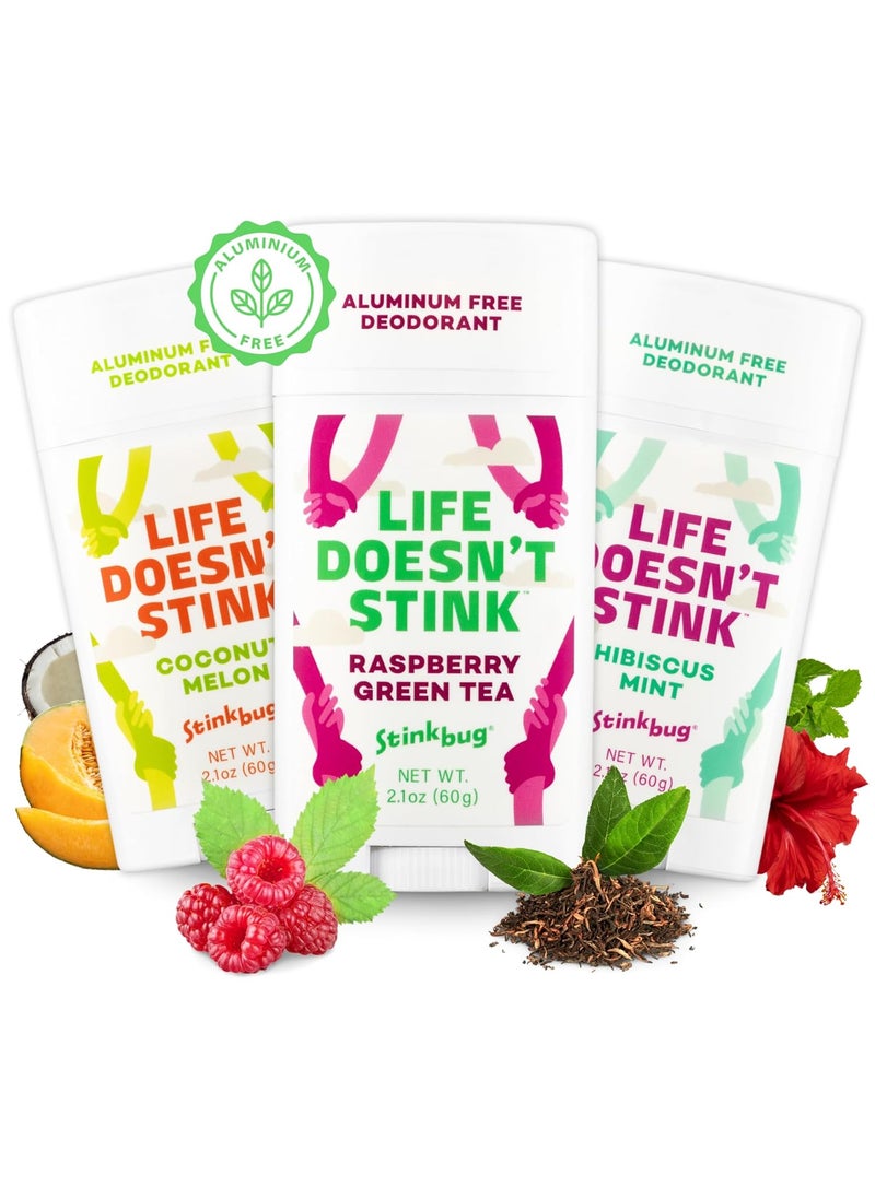 Natural Deodorant By Stinkbug, All Natural Deodorant with Coconut Oil and Natural Scents, Summer Variety Scents 3 Pack