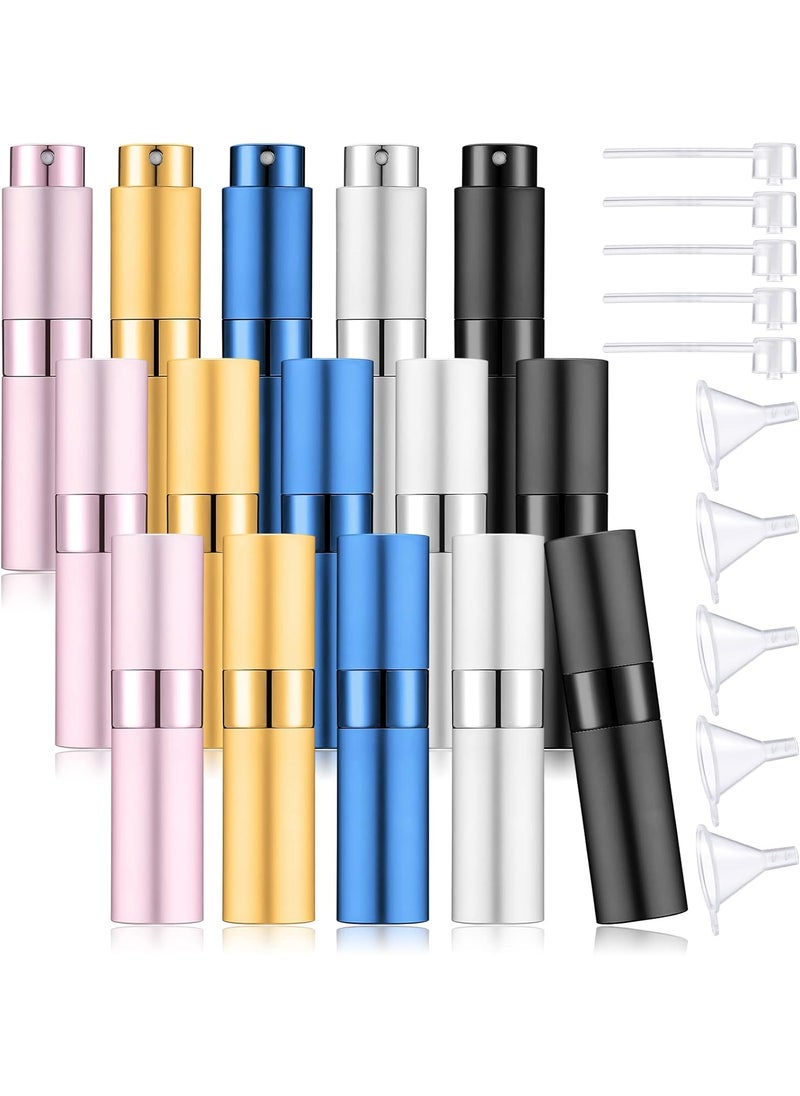 Remerry 15 Pcs 8 ml Perfume Atomizer Refillable Small Perfume Spray Bottle Empty Travel Sprayer Portable Perfume Dispenser with 5 Funnel 5 Pump Transfer ToolBlack Blue Pink Gold Silver