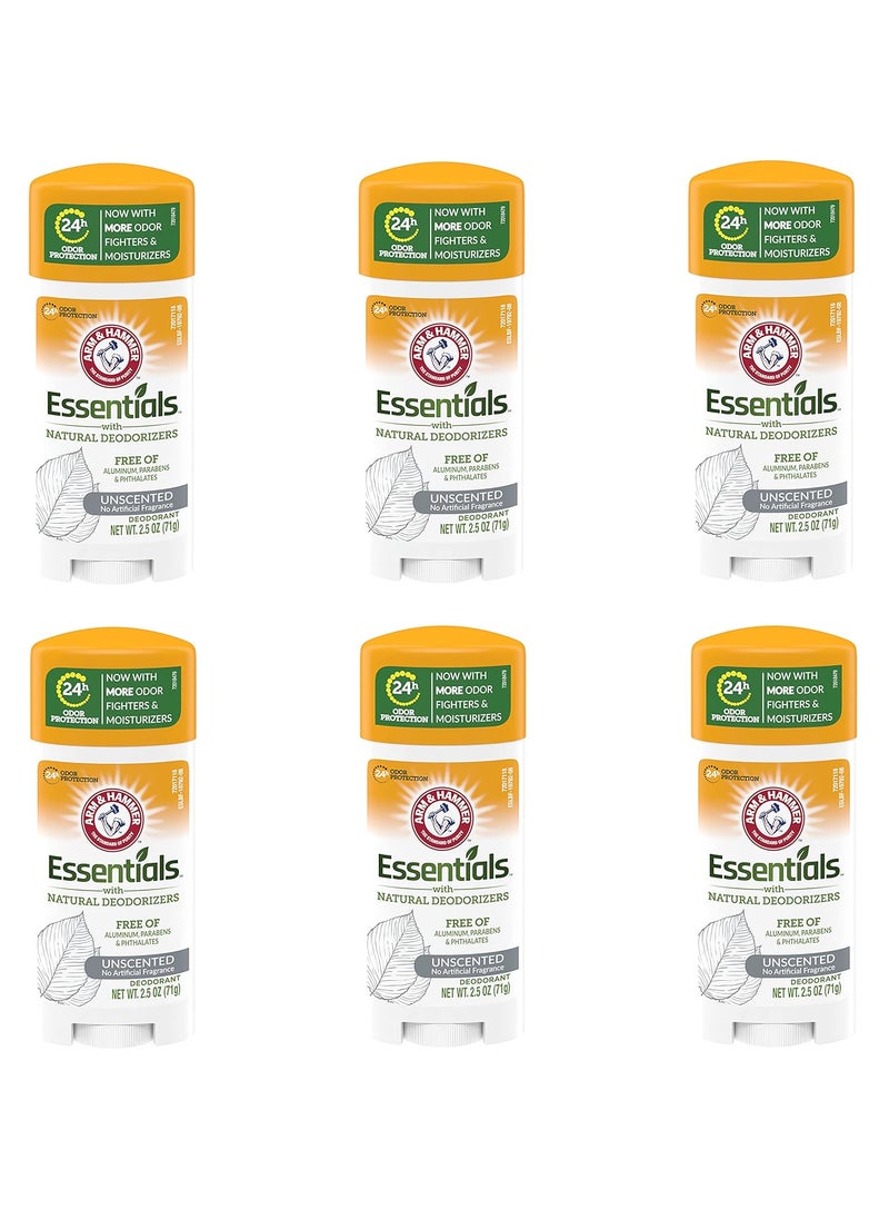 Arm & Hammer Essentials Solid Deodorant, Unscented,2.5 oz, 6 Count