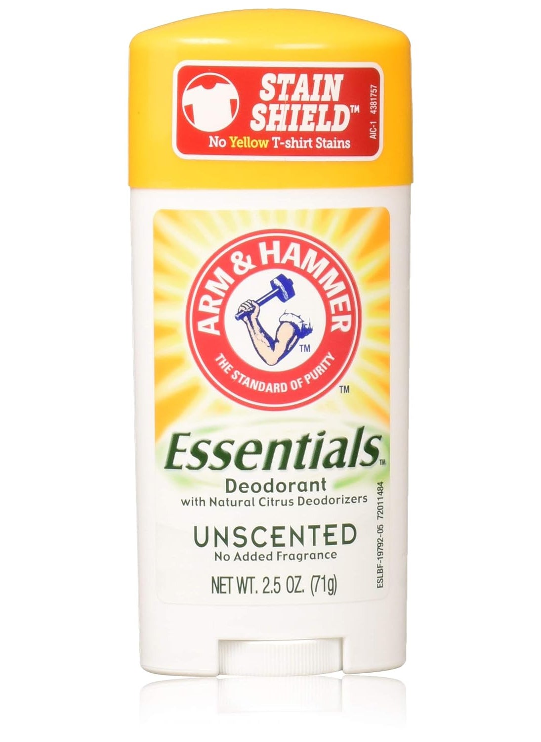 Arm & Hammer Essentials Natural Deodorant, Unscented 2.5 oz (Pack of 5)