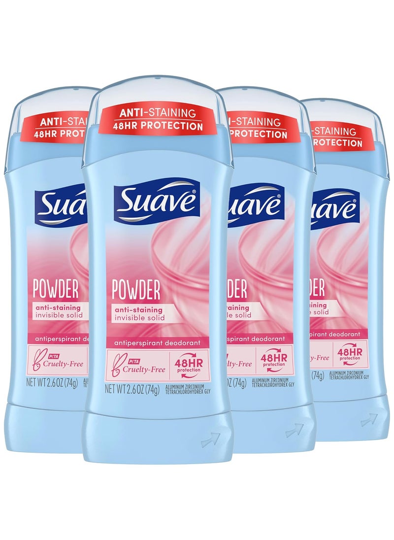 Suave Deodorant for Women, Powder Scent, 4-Pack – Antiperspirant Deodorant with 24H Sweat & Odor Protection, 2.7 Oz Ea