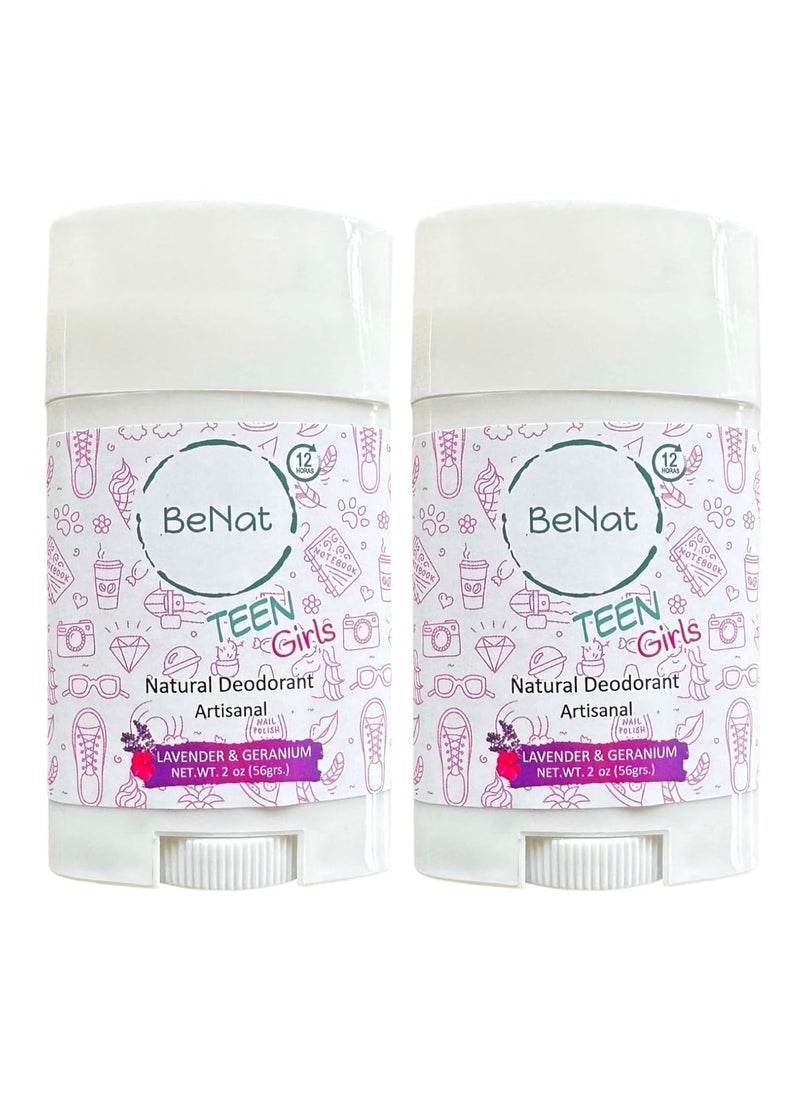 2-Pack All Natural Deodorant For Teen Girls 100% Natural Aluminum-Free Carcinogen Free Kids Deodorant For Girls Clinically Proven To Be Safe For Children and Teenagers
