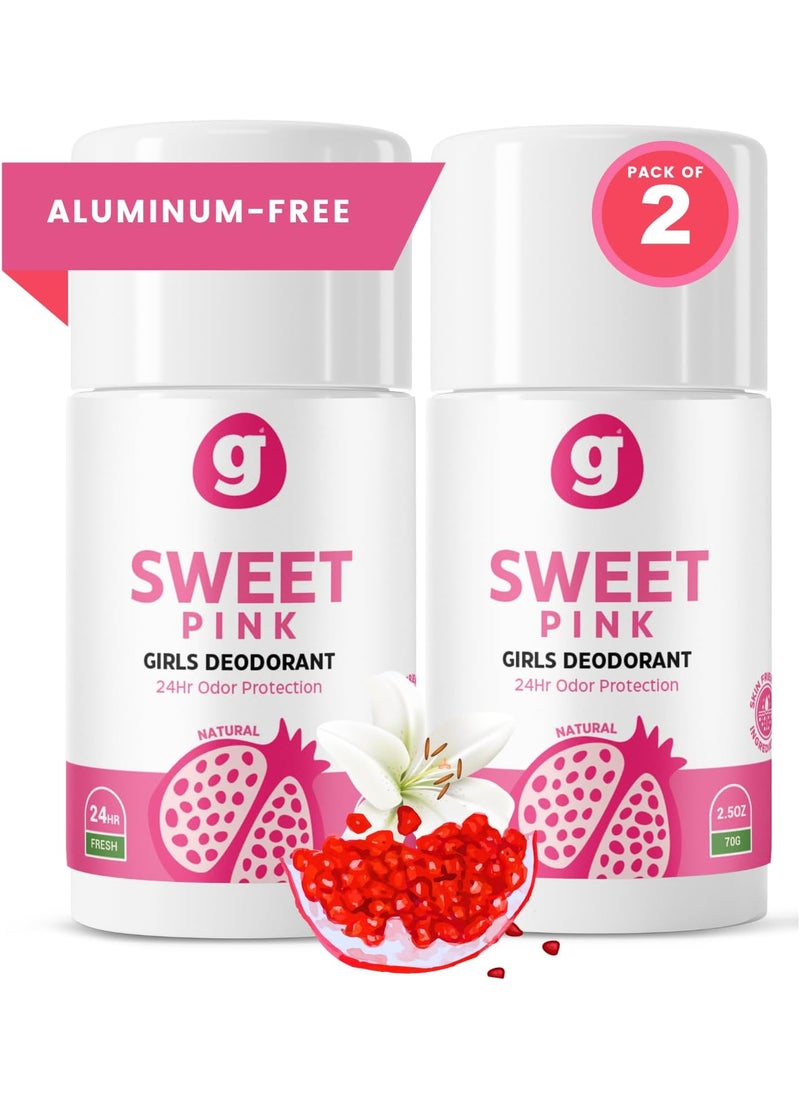 Growing Basics Sweet Pink Deodorant - Non-Toxic, Aluminum-Free Natural Deodorant for Girls, Hypoallergenic, Safe for Kids, 24-Hour Odor Protection Kid Deodorant for Girls, Preteens & Tweens (Set of 2)