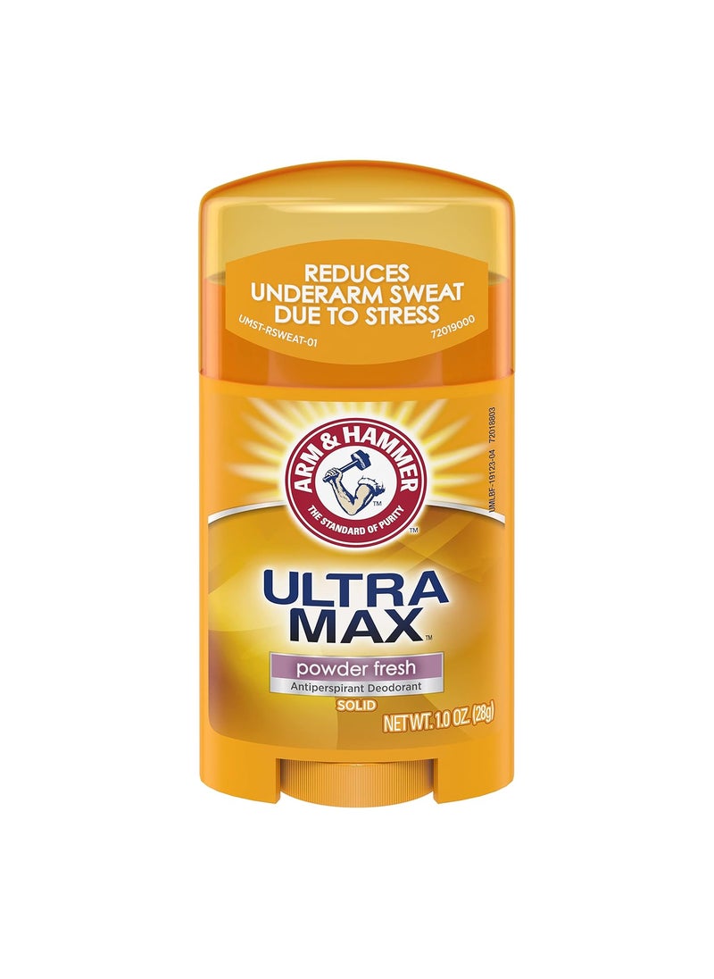 Arm & Hammer Ultra Max Solid Antiperspirant Deodorant, Powder Fresh, 1 Ounce Travel Size (Pack of 10)