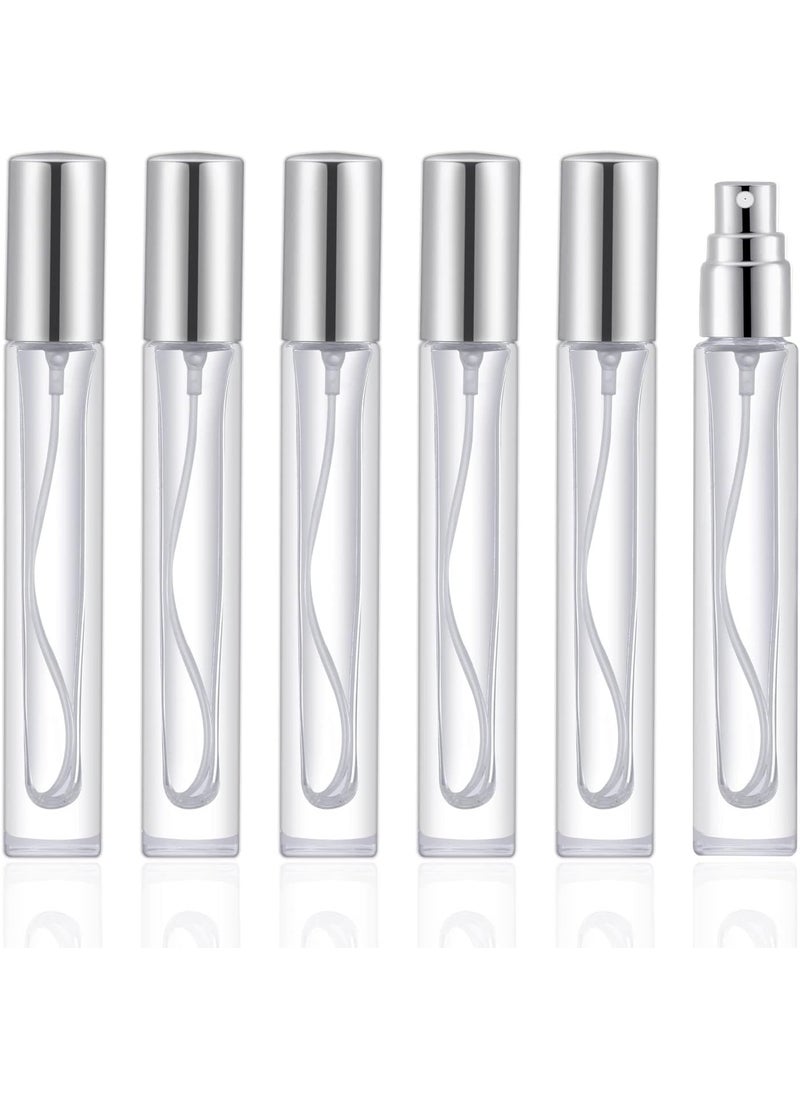 KOIBITO 10ml Glass Perfume Spray Bottle for Men & Women. Refillable Glass Atomizer with Aluminum Cap&Pump. Portable Fragrance Bottle for Perfume, Cologne, Moisturizing (6PCS, Silver)