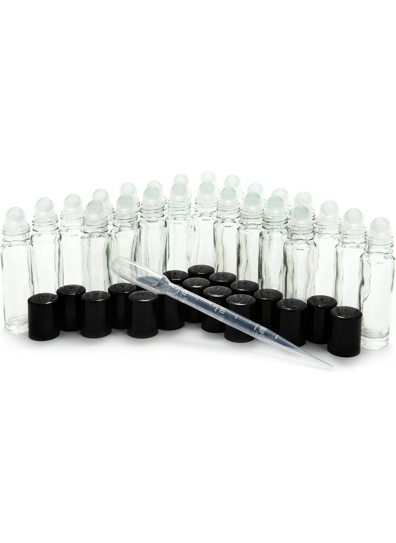 24, Clear, 10 ml Glass Roll on Perfume Bottles with 3 ml Dropper