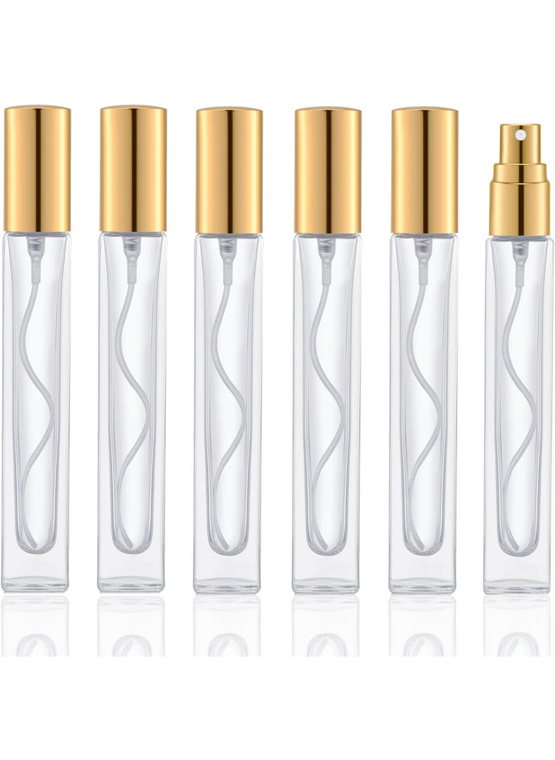 KOIBITO 10ml Glass Perfume Spray Bottle for Men & Women. Refillable Glass Atomizer with Aluminum Cap&Pump. Portable Fragrance Bottle for Perfume, Cologne, Moisturizing (6PCS, Gold)