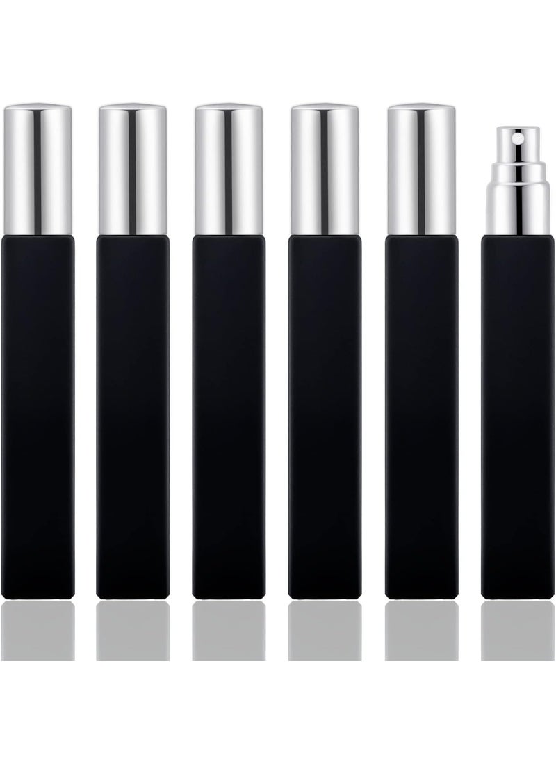 KOIBITO 10ml Black Glass Perfume Atomizer for Men & Women. Refillable Glass Spray Bottle with Aluminum Pump. Portable Fragrance Bottle for Perfume, Cologne, Moisturizing (6PCS, Silver)