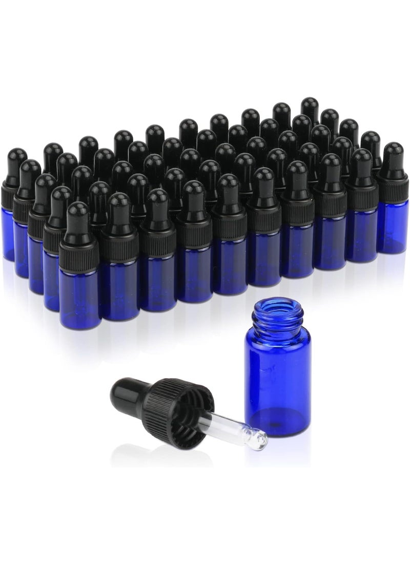 50 Pack 3 ml Cobalt Blue Glass Dropper Bottles,Empty Eye Dropper Sample Vials with Black Eye Dropper Caps for Fragrance,Essential Oil,Perfume,Cosmetic Liquid Lotion Container-2 Transfer Dropper Free