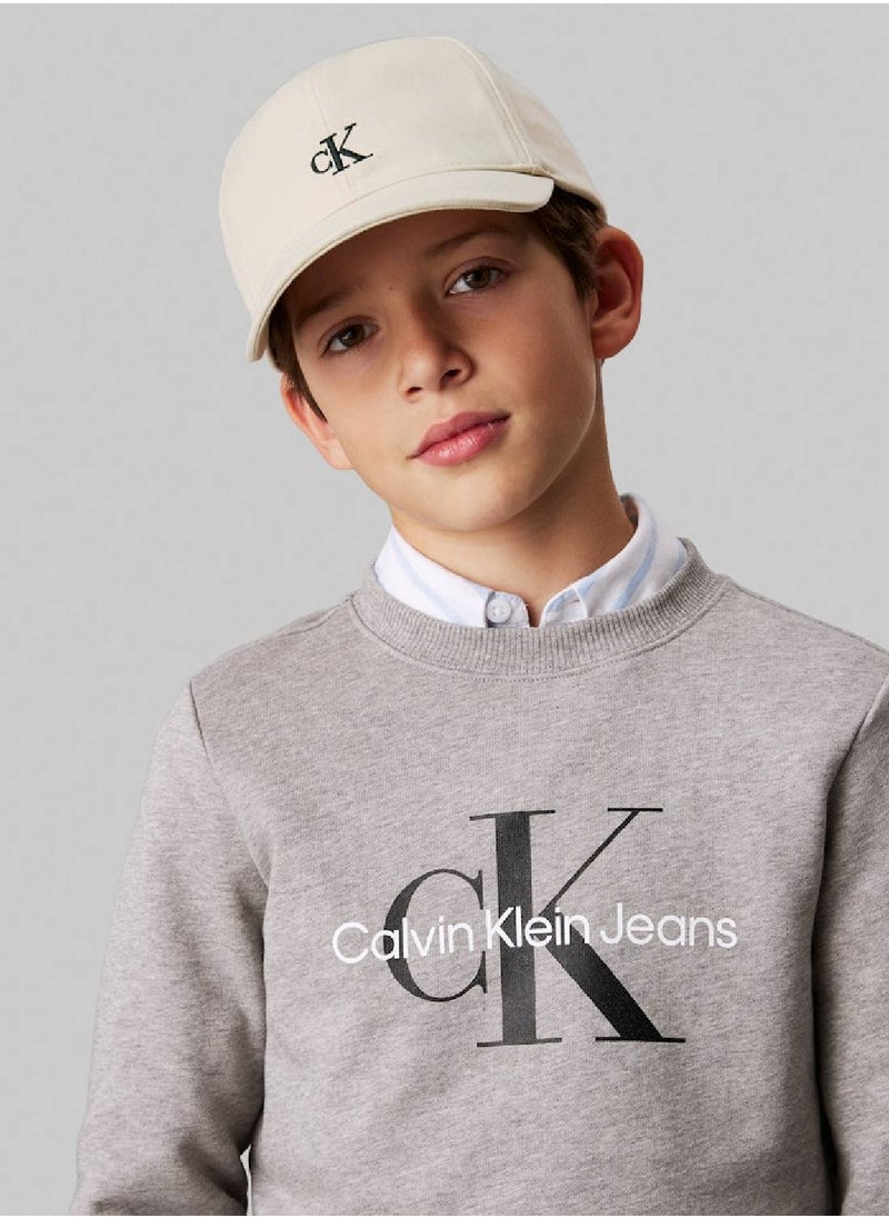 Kids'  Cotton Monogram Cap - Cotton, Grey