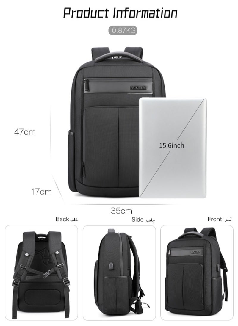 Classic Travel Laptop Backpack, Office School Backpack with Laptop and Tablet Compartment for Men, Black