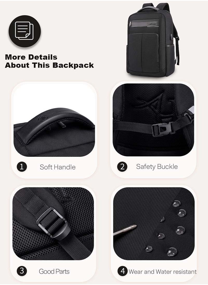 Classic Travel Laptop Backpack, Office School Backpack with Laptop and Tablet Compartment for Men, Black