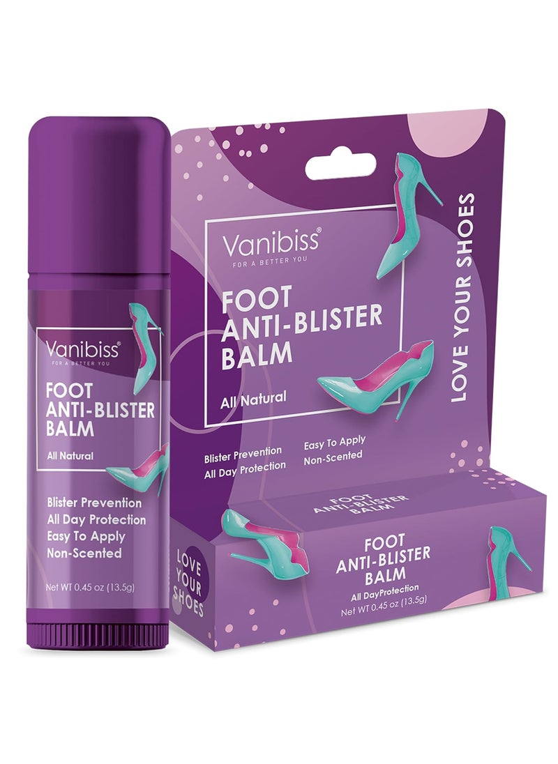 Vanibiss Foot Anti Blister Balm - Foot Blister Prevention - Anti Friction Balm Stick and Foot Chafing Relief - Heel Blister Blocker - Prevent Shoe Strap Friction - Natural Foot Care (0.45oz)