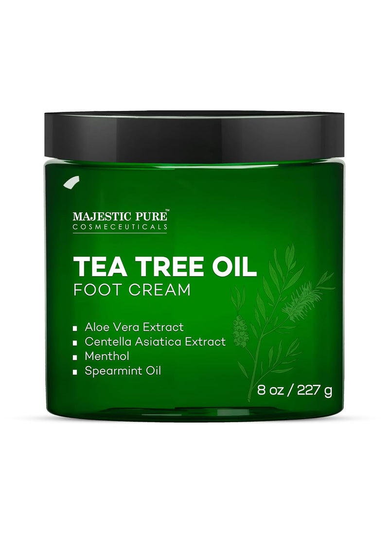 Majestic Pure Tea Tree Oil Foot Cream, Warming Cream - Calluses, Dry Cracked Feet, Hands, Heels, Elbow, Nails, and Knees - Softens & Moisturizes Skin - 8 oz