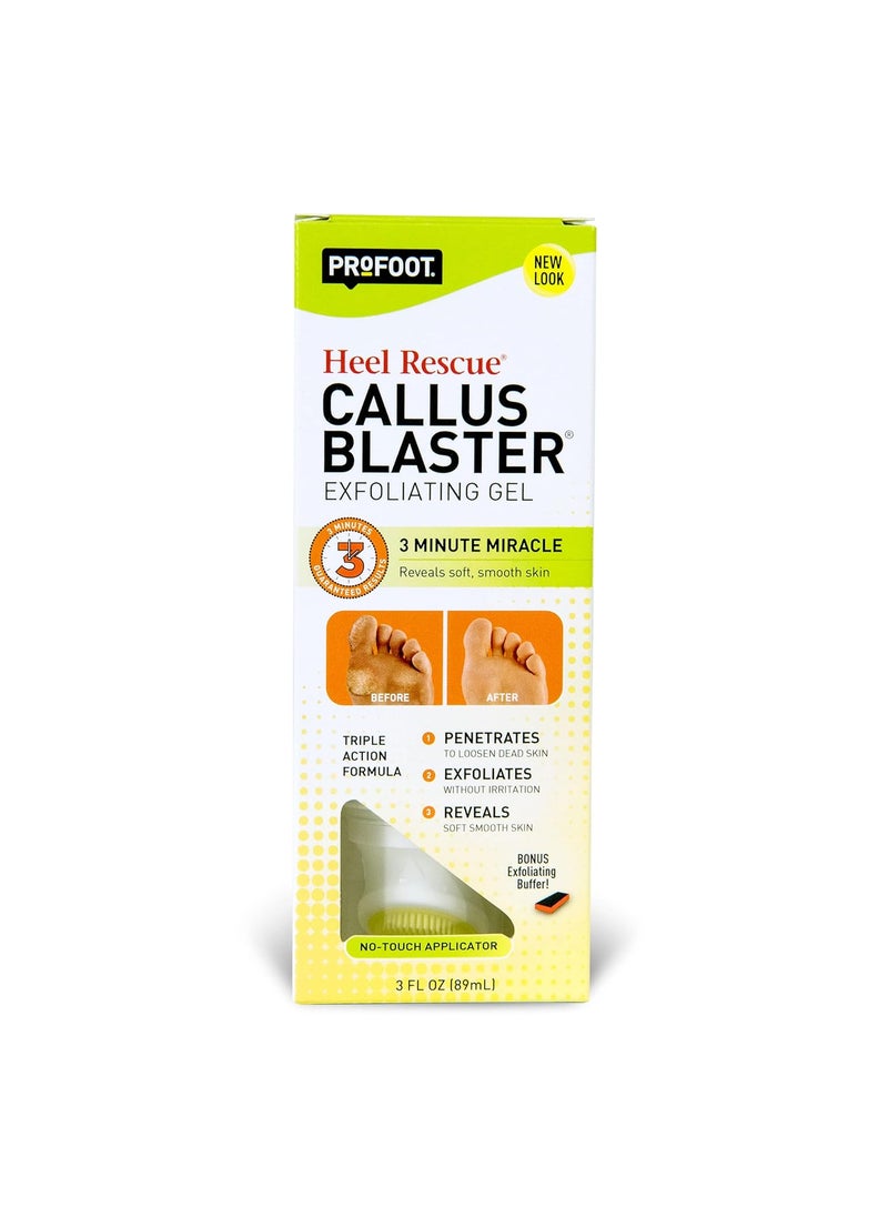 PROFOOT Heel Rescue Callus Blaster Exfoliating Gel, Concentrated Acid Free Exfoliator for Softer, Smoother Feet, No-Touch Brush Applicator & Foot Buffer, 3 Ounce