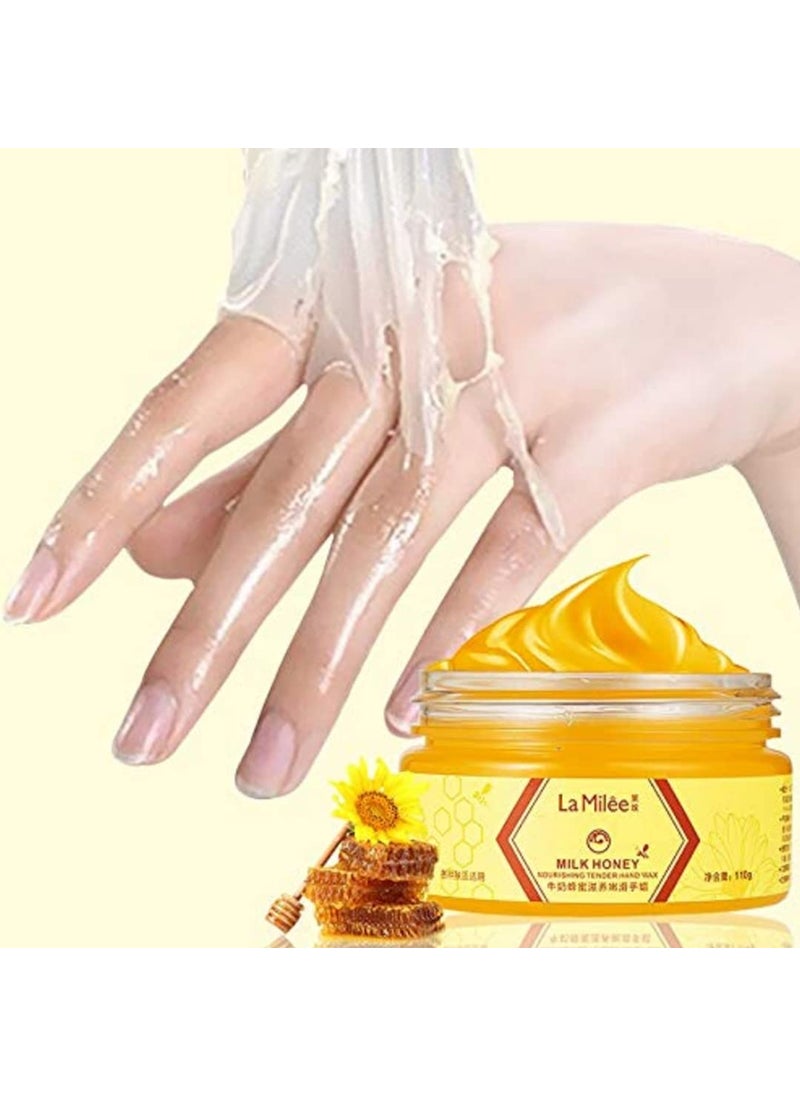 Hand Mask Milk Honey Peel Off Hand Wax Moisturizing Hydrating Nourishing Exfoliating Hand Film Hands Care paraffin110g