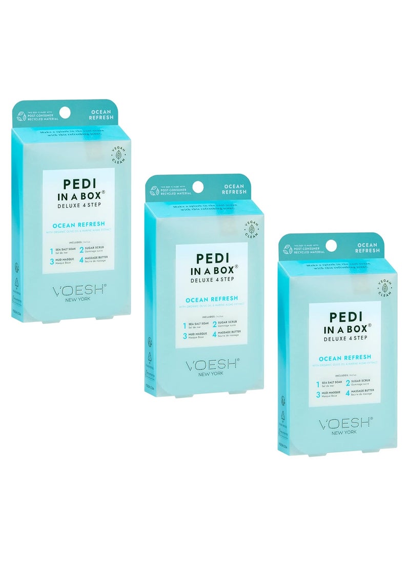 VOESH Pedi in a Box 4 Step Ocean Refresh - 3 Pack, At-Home Pedicure Treatment, Spa Pedicure, Foot Spa, Foot Soak, Foot Scrub, DIY Pedi, Pedicure Set