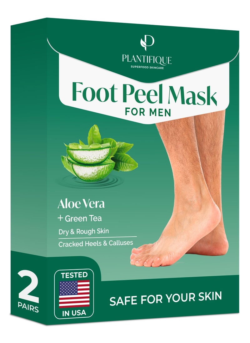 PLANTIFIQUE Foot Peeling Mask 2 Pack for Men | Dermatologically Tested Repairs Heels & Removes Dry Dead Skin for Baby Soft Feet | Exfoliating Foot Peel Mask for Dry Cracked Feet | Aloe Vera