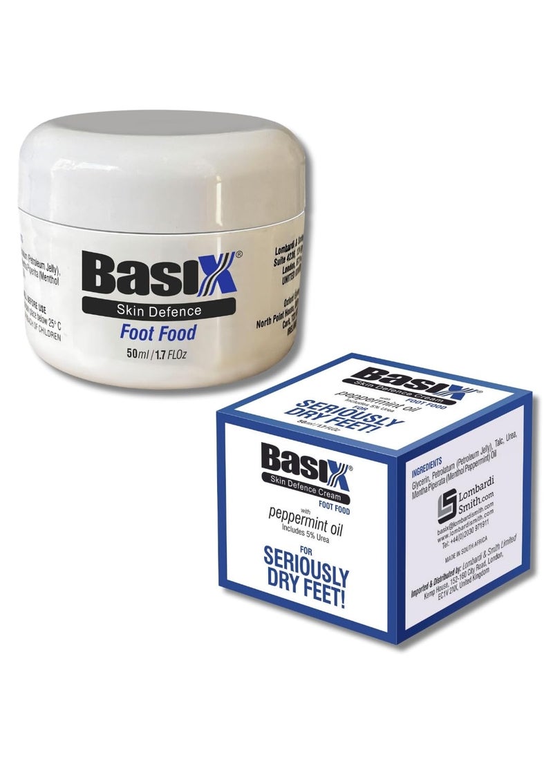 Basix Skin Defence Foot Food Repair Restore Tired Dry Feet Cracked Heels 5% Urea and Peppermint Oil Soothes Invigorates and Stimulates Tired Feet