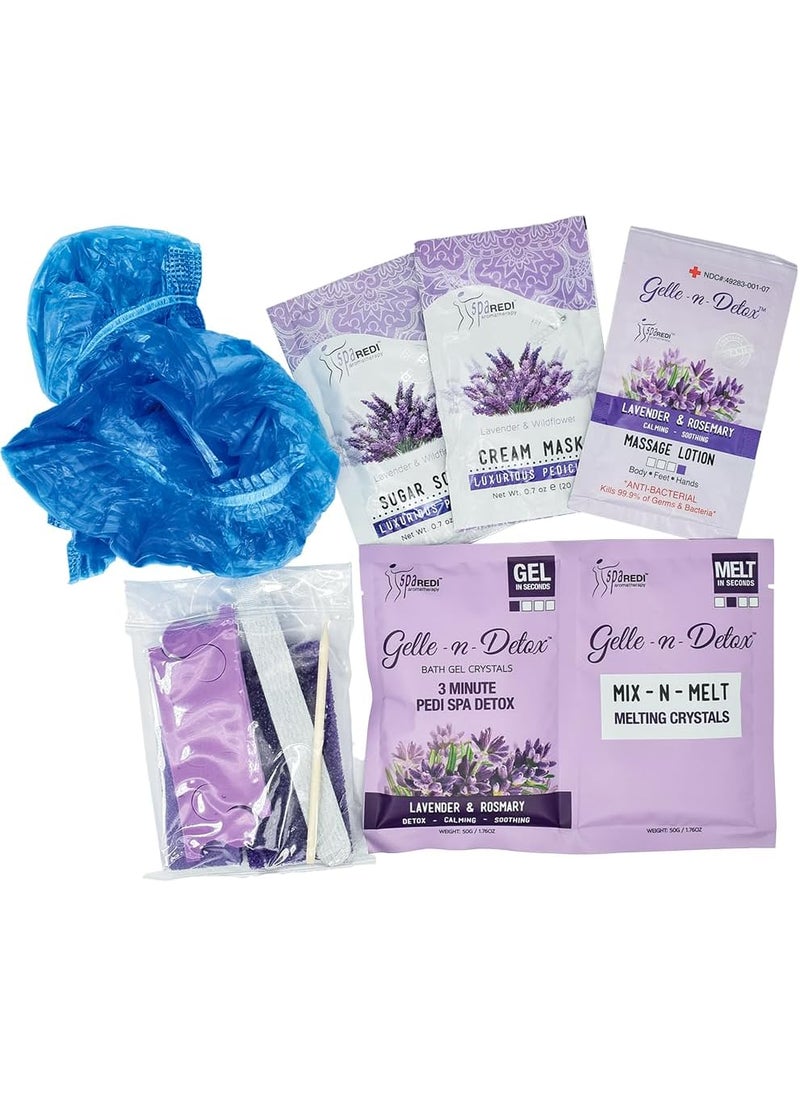 SPA REDI Gel Pedicure Kit - Professional Pedicure Foot Care, Cooling and Refreshing, Nourishes and Softens Feet, Relaxing Lavender & Rosemary - 10 in 1