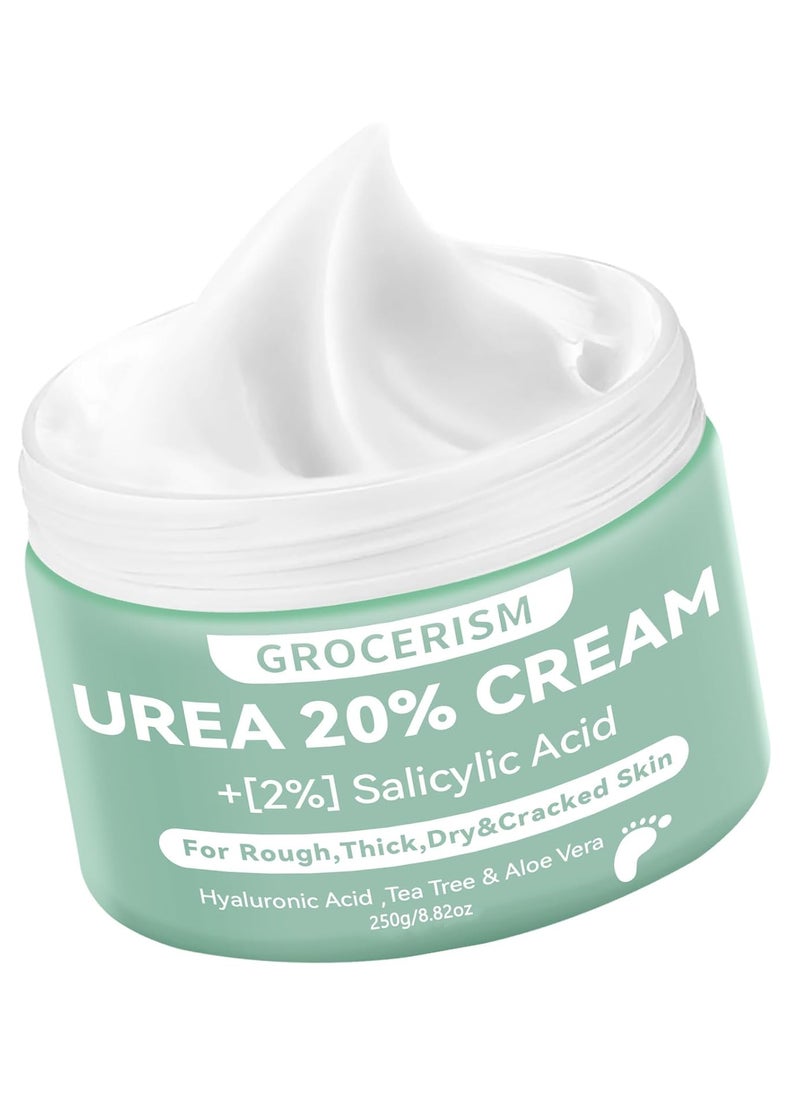 Urea Cream 20 Percent For Feet Plus 2% Salicylic Acid 8.82 oz || Foot Cream and Hand Cream Maximum Strength with Hyaluronic Acid, Tea Tree, and Aloe Vera for Deep Moisturizes, Callus Remover