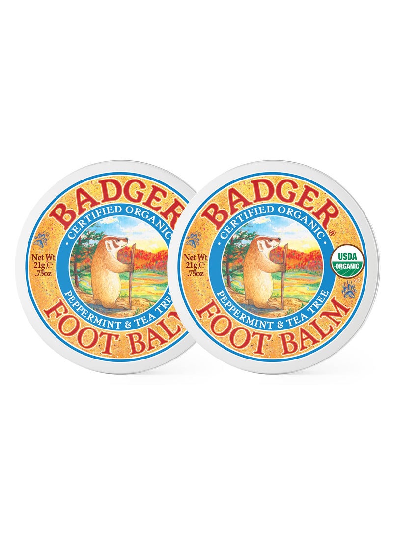 Badger Foot Balm, 100% Organic Foot Cream for Dry Cracked Heels and Feet, Fast Acting Foot Care for Women & Men, All-Natural Cracked Heel Treatment, .75 oz Tin, 2-Pack