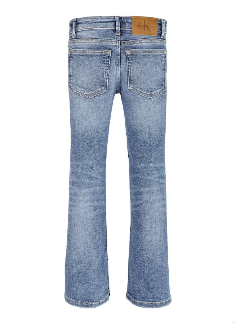 Girls' Mid Rise Flared Jeans - Cotton, Blue