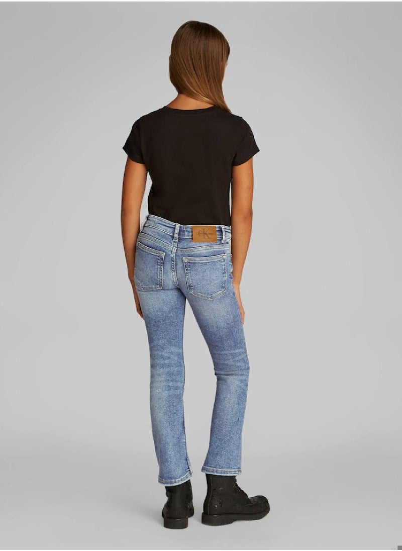 Girls' Mid Rise Flared Jeans - Cotton, Blue