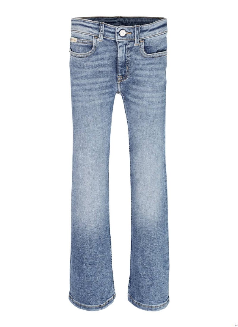 Girls' Mid Rise Flared Jeans - Cotton, Blue
