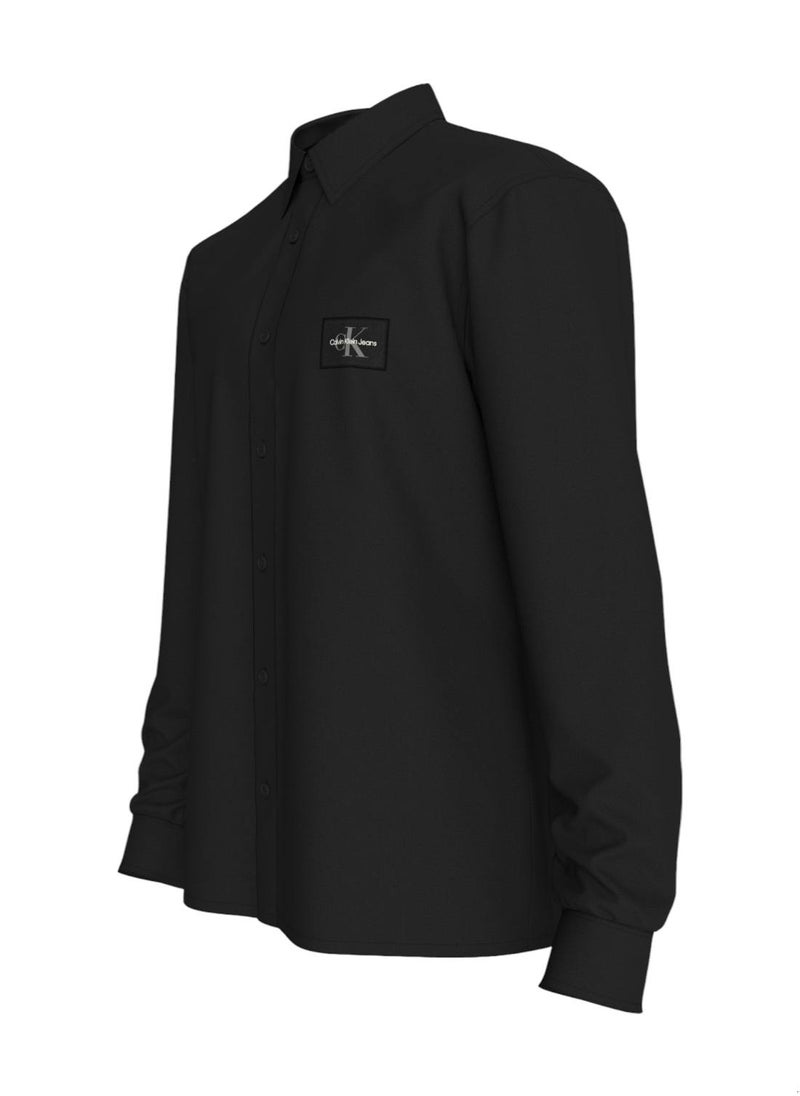 Men's Woven Label Shirt - Cotton, Black