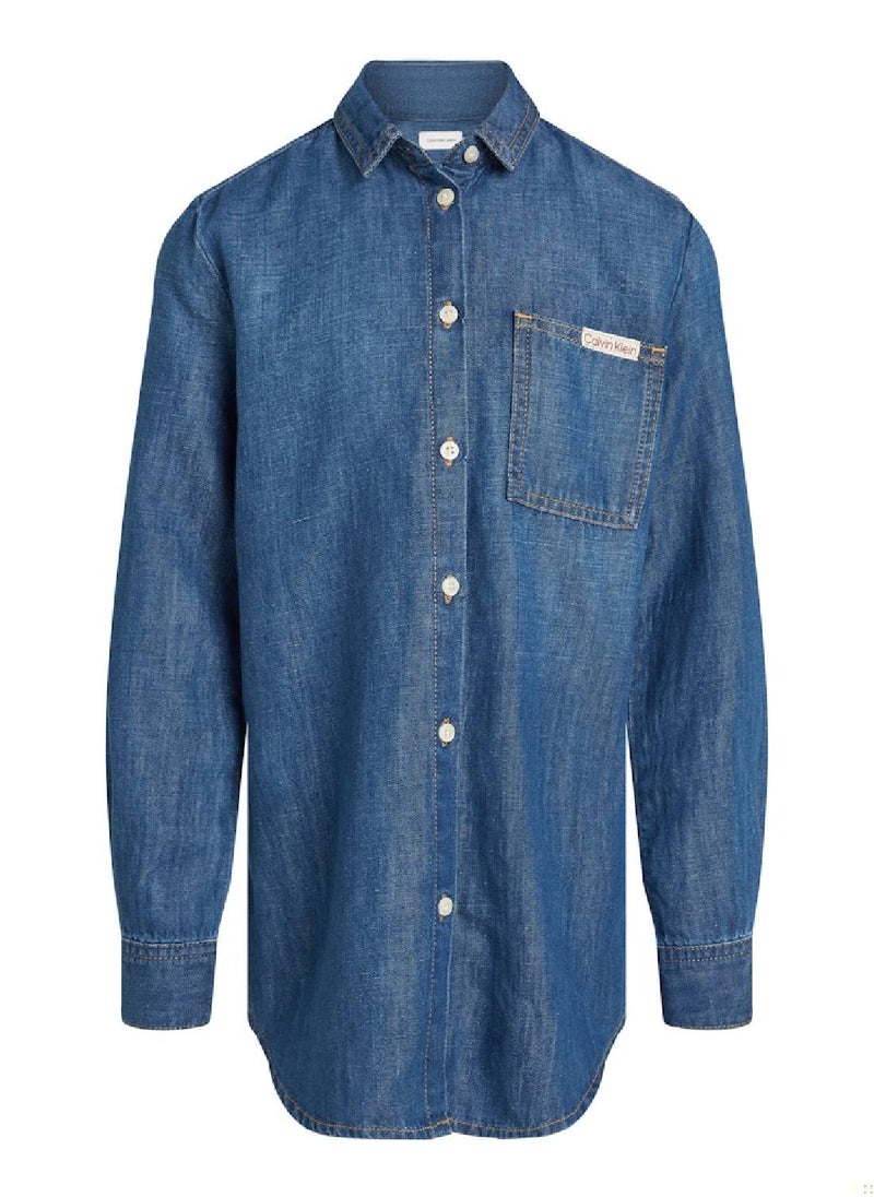 Girls' Denim Shirt - Cotton, Blue