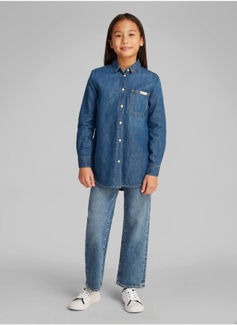 Girls' Denim Shirt - Cotton, Blue