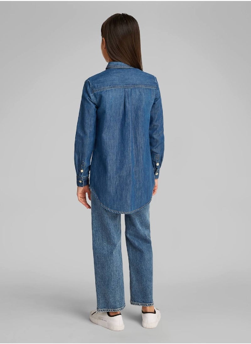 Girls' Denim Shirt - Cotton, Blue