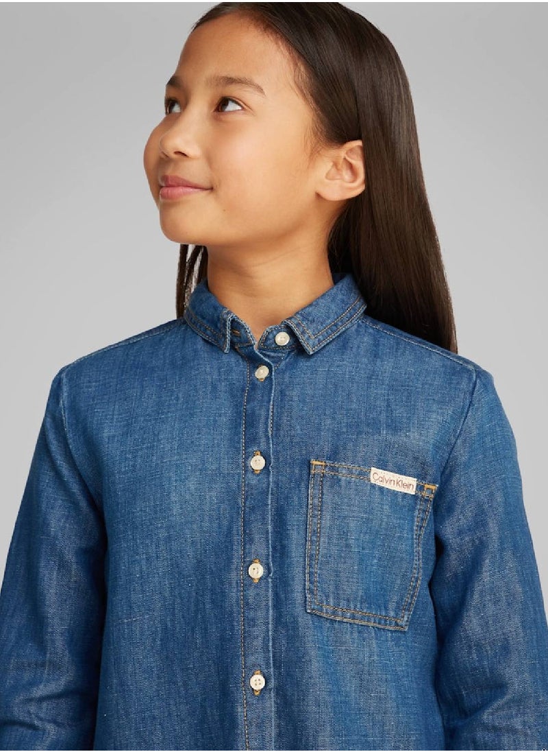 Girls' Denim Shirt - Cotton, Blue