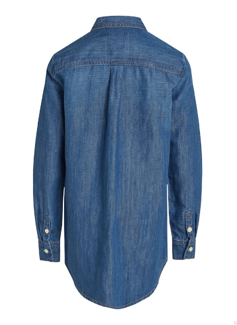 Girls' Denim Shirt - Cotton, Blue