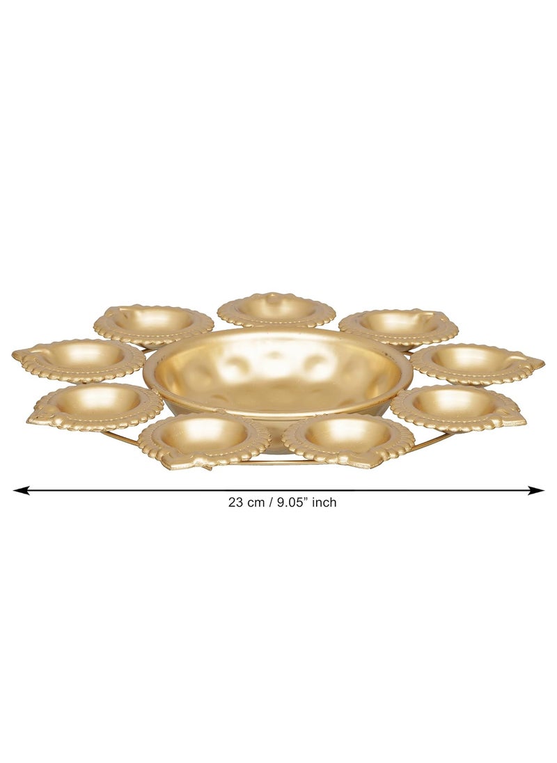 Webelkart Diya Shape Flower Decorative Urli Bowl for Home Decor Bowl for Floating Flowers and Tea Light Candles Home,Office and Table Decor| Diwali Decoration Items (Gold Polish)