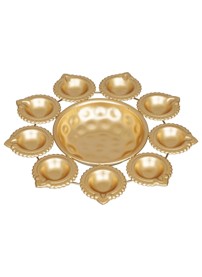 Webelkart Diya Shape Flower Decorative Urli Bowl for Home Decor Bowl for Floating Flowers and Tea Light Candles Home,Office and Table Decor| Diwali Decoration Items (Gold Polish)