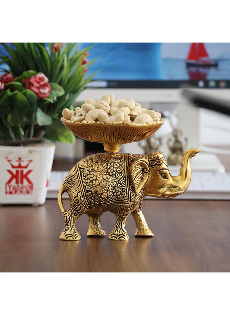 KridayKraft Metal Elephant Dry Fruit Bowl Showpiece Gold Polish for Your Home,Office Table Decorative,Elephant Showpiece Bowl for Gift,Animal Figurines