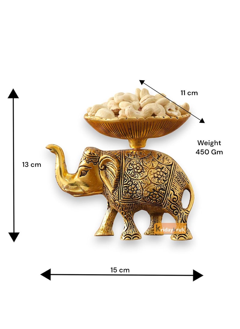 KridayKraft Metal Elephant Dry Fruit Bowl Showpiece Gold Polish for Your Home,Office Table Decorative,Elephant Showpiece Bowl for Gift,Animal Figurines