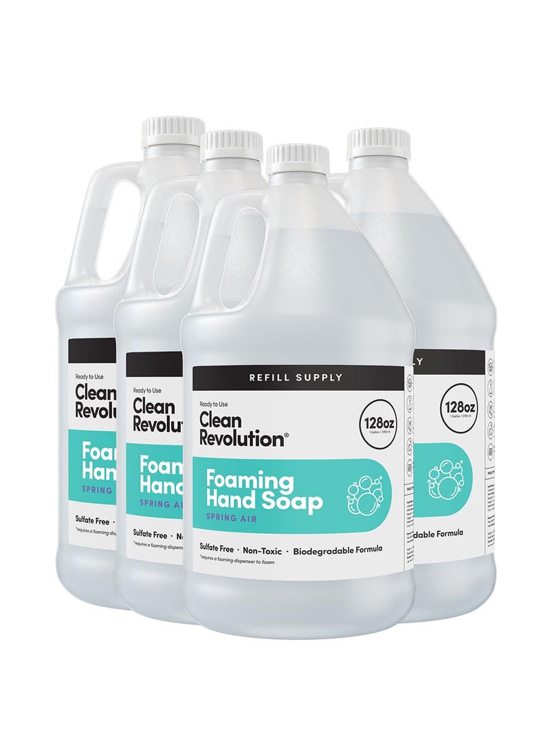 Clean Revolution Foaming Hand Soap Refill Supply Container, Ready to Use Formula, Gluten Free, Spring Air Fragrance, 128 Fl. Oz, 4 Pack