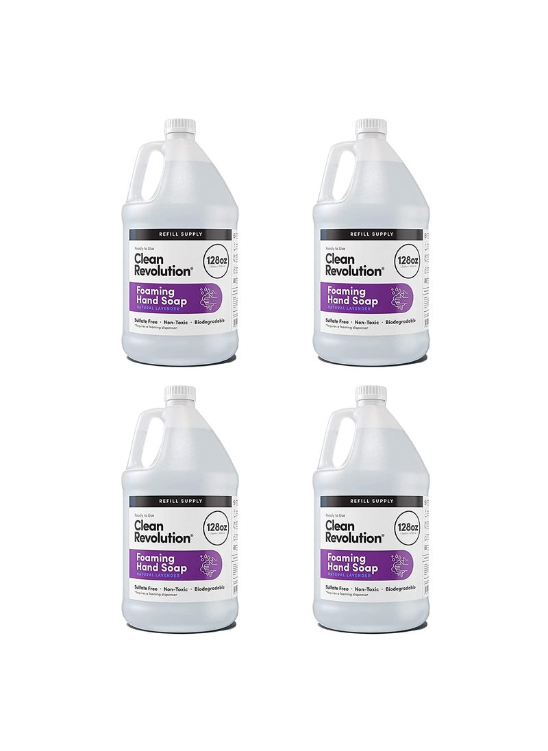 Clean Revolution Foaming Hand Soap Refill Supply Container, Ready to Use Formula, Gluten Free, Natural Lavender Fragrance, 128 Fl. Oz, 4 Pack