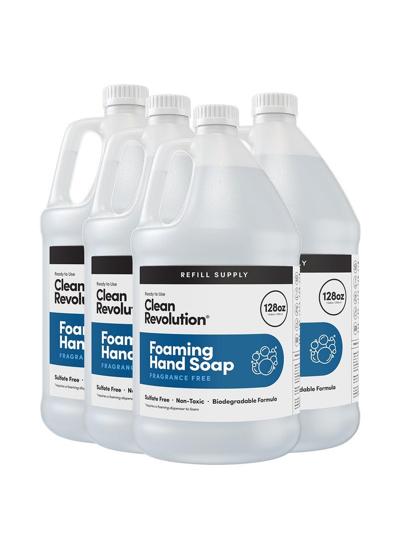 Clean Revolution Foaming Hand Soap Refill Supply Container, Ready to Use Formula, Gluten Free, Unscented and Fragrance Free, 128 Fl. Oz, 4 Pack