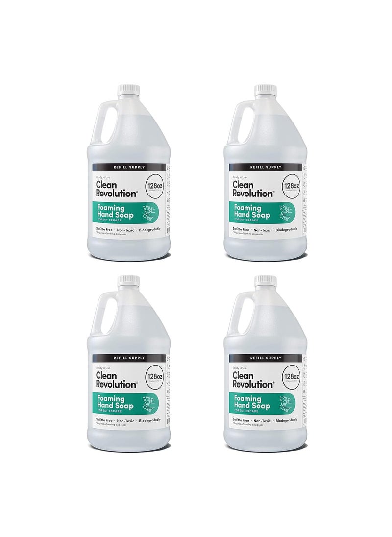 Clean Revolution Foaming Hand Soap Refill Supply Container, Ready to Use Formula, Gluten Free,Forest Escape Fragrance, 128 Fl. Oz, 4 Pack