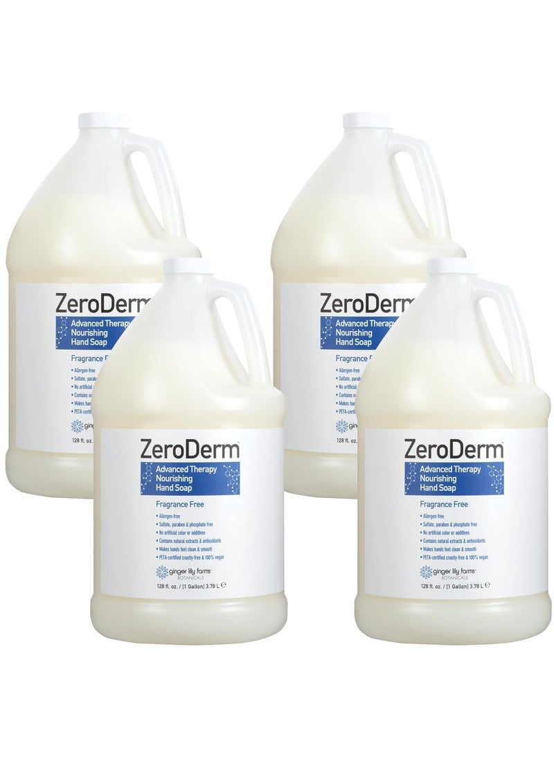 Ginger Lily Farms Botanicals ZeroDerm Advanced Therapy Nourishing Liquid Hand Soap Refill, 100% Vegan & Cruelty Free, Fragrance Free, 1 Gallon (Pack of 4)
