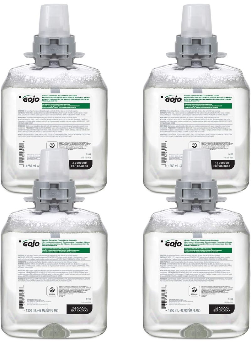 GOJO Green Certified Foam Hand Cleaner, Fragrance Free, 1250 mL Hand Soap Refill FMX-12 Push-Style Dispenser (Pack of 4) - 5165-04