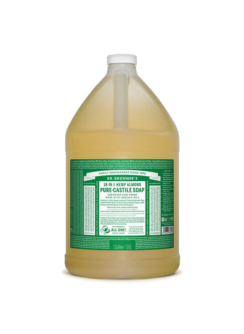Dr Bronners  PureCastile Liquid Soap Almond 1 Gallon  Made with Organic Oils 18in1 Uses Face Body Hair Laundry Pets and Dishes Concentrated Vegan NonGMO