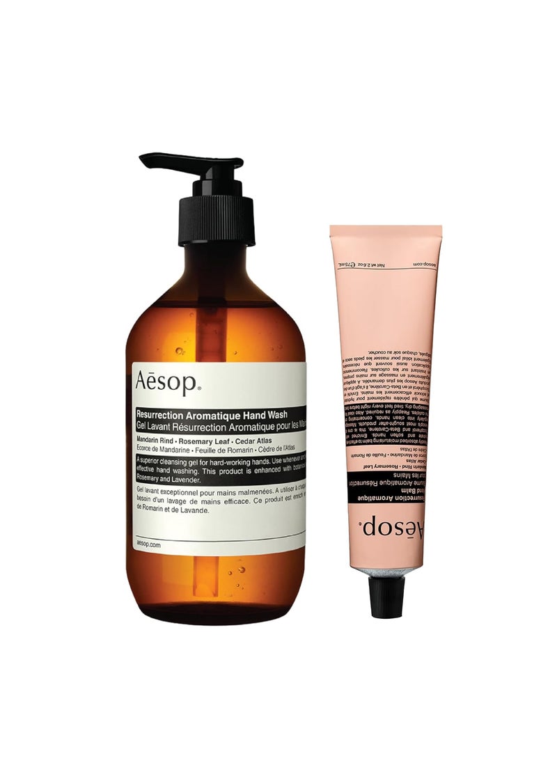 Aesop Resurrection Aromatique Hand Wash + Hand Balm Set | Cleanse and Nourish Hands | Paraben-Free + Cruelty-Free + Vegan | 16.9 oz + 1.69 oz