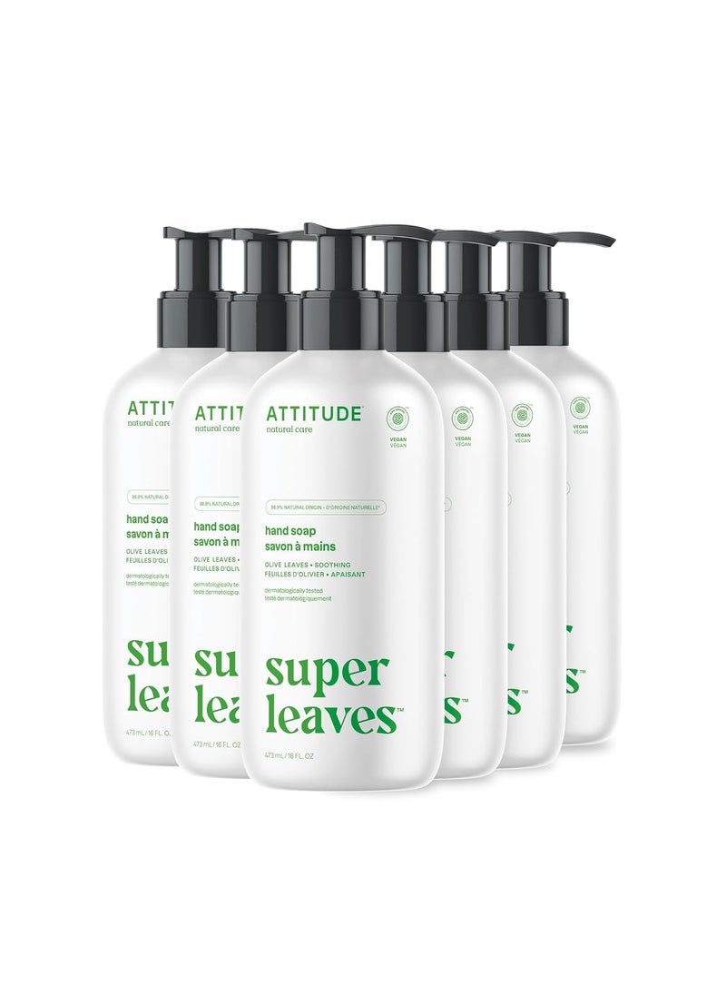 ATTITUDE Liquid Hand Soap, EWG Verified, Plant and Mineral-Based, Vegan Personal Care Products, Olive Leaves, 16 Fl Oz (Pack of 6)