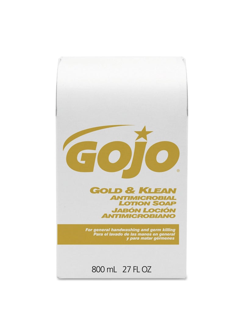 GOJO 800 Series Gold & Klean Antimicrobial Lotion Soap, 800 mL Lotion Soap Refill for GOJO Bag-in-Box Dispenser (Case of 12) - 9127-12
